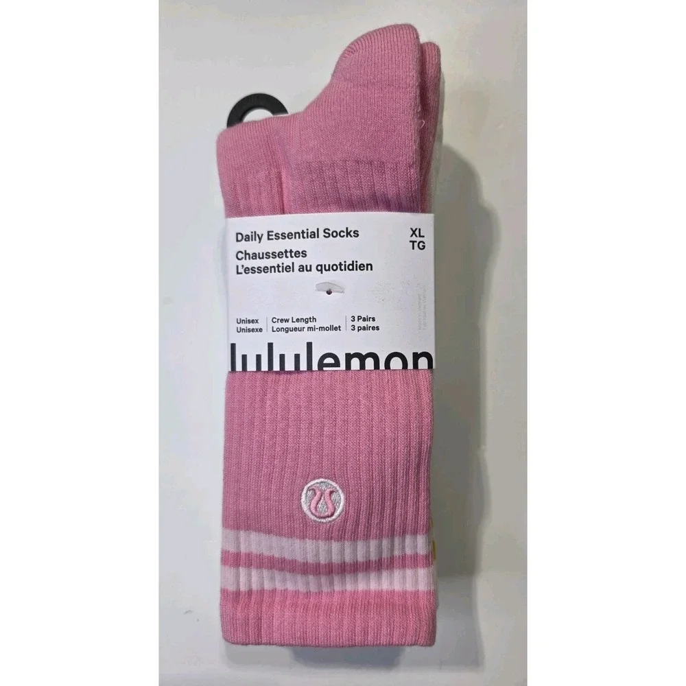 Lululemon Daily Essential Crew Socks 3 Pack XL Pink Blue White NWT Unisex